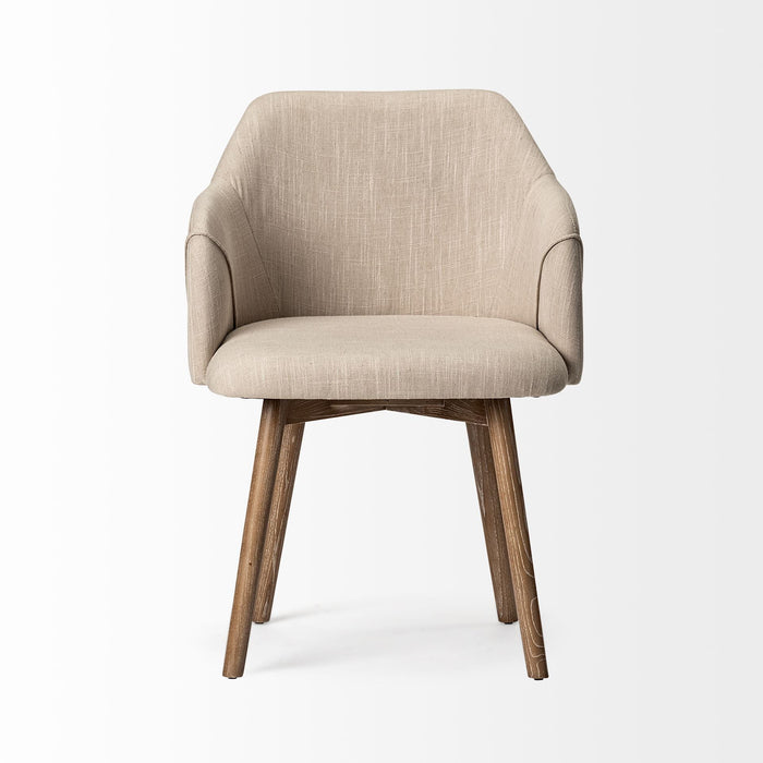 Transitional Upholstered Fabric Dining Arm Chair - Cream