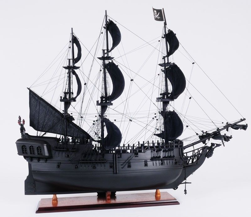 Hand Painted Model Boat Tabletop Sculpture - Black