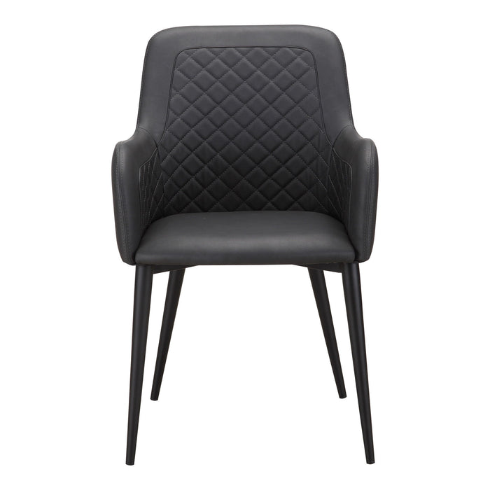 Tufted Upholstered Faux Leather Dining Arm Chairs (Set of 2) - Black
