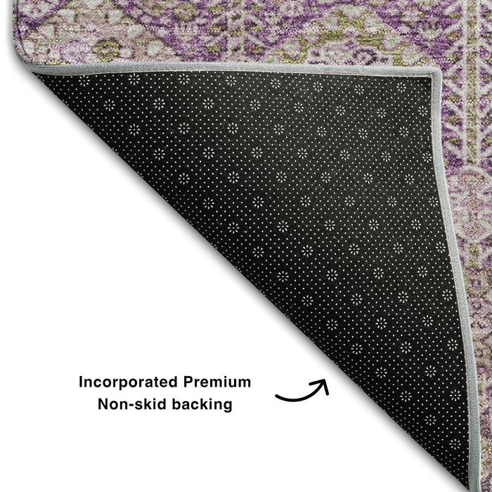 8' Tribal Washable Round Rug With UV Protection (649879) - Lavender / Ivory