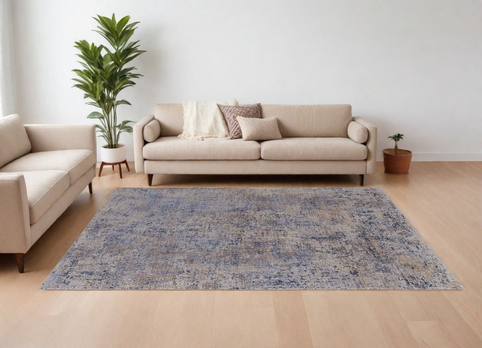 7' x 10' Abstract Power Loom Area Rug - Blue Brown And Tan