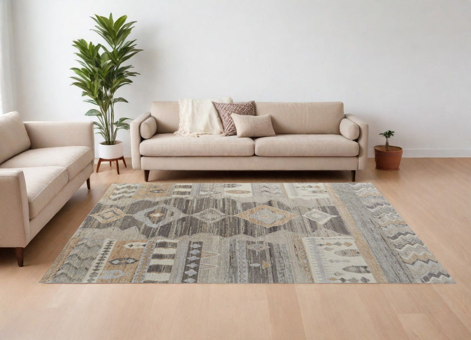 6' x 9' Wool Moroccan Hand Knotted Area Rug - Ivory Gray And Orange