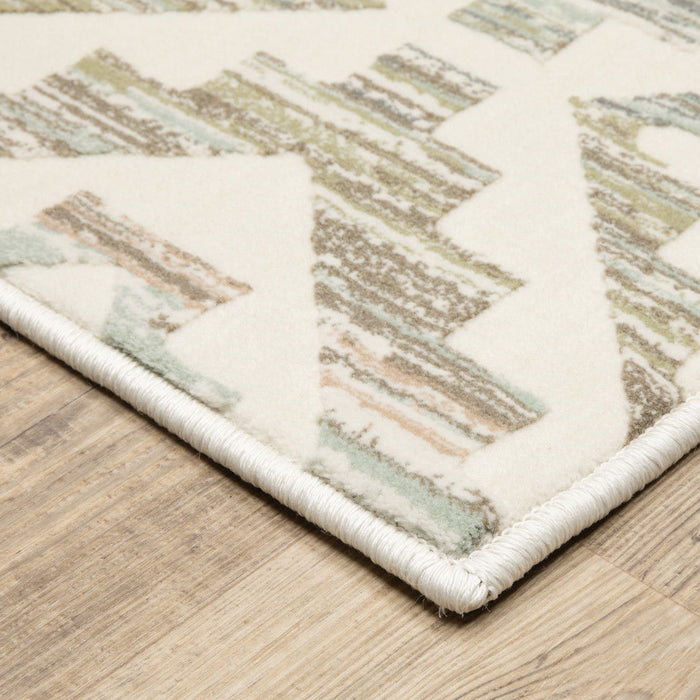 10' x 13' Geometric Power Loom Stain Resistant Area Rug - Gray Pink And Sage