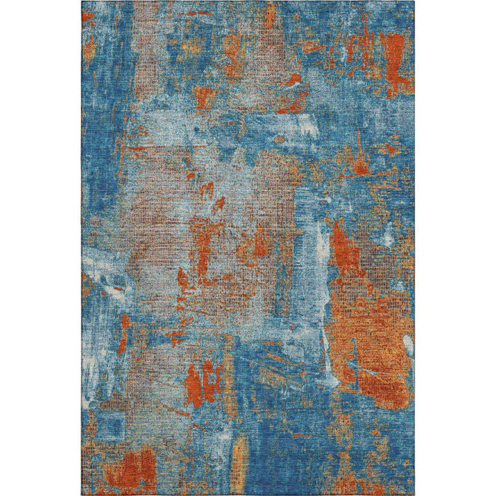 10' X 14' Abstract Washable Area Rug With UV Protection (678017) - Navy Blue / Orange / Teal