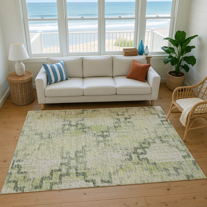 8' X 10' Tribal Washable Area Rug With UV Protection - Green And Beige
