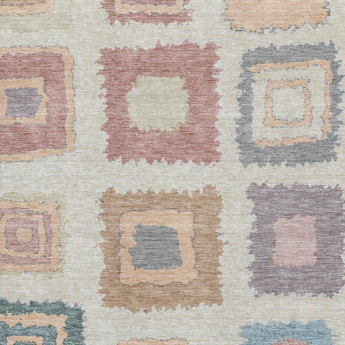 10' X 14' Geometric Washable Area Rug With UV Protection (711017) - Peach / Ivory / Blue
