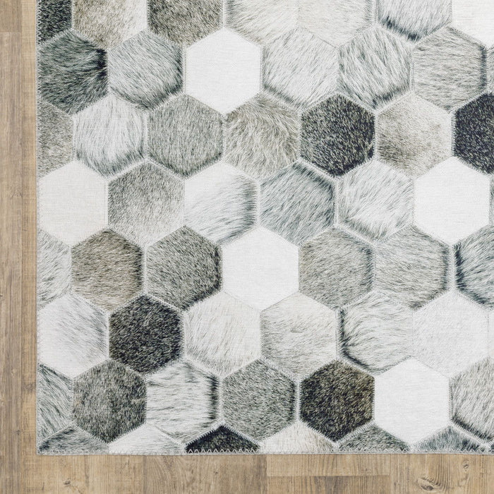 9' x 12' Geometric Power Loom Stain Resistant Area Rug - Gray Charcoal Brown Tan And Ivory