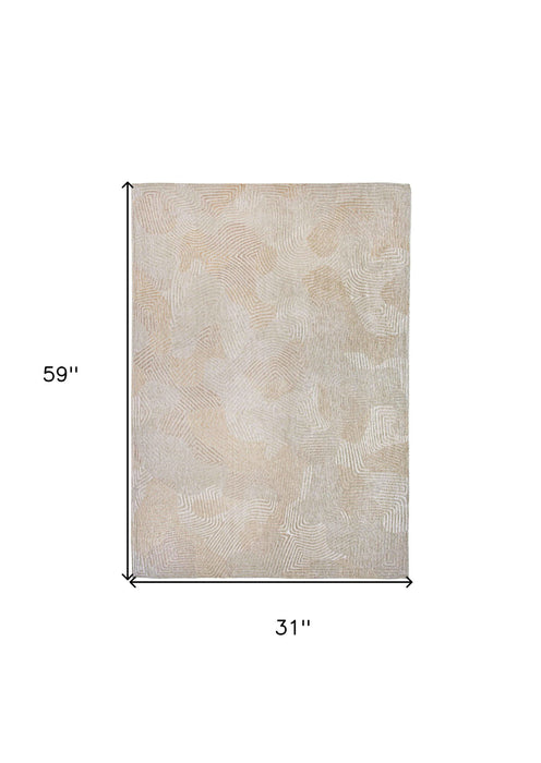 3' x 5' Abstract Non Skid Area Rug - Beige And White