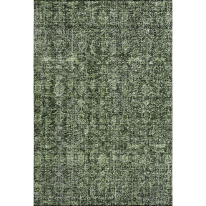 10' X 14' Damask Washable Area Rug With UV Protection (686747) - Artichoke Green / Gray