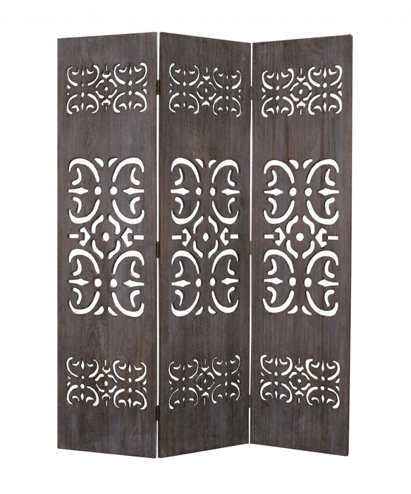 3 Panel Wood Screen - Brown
