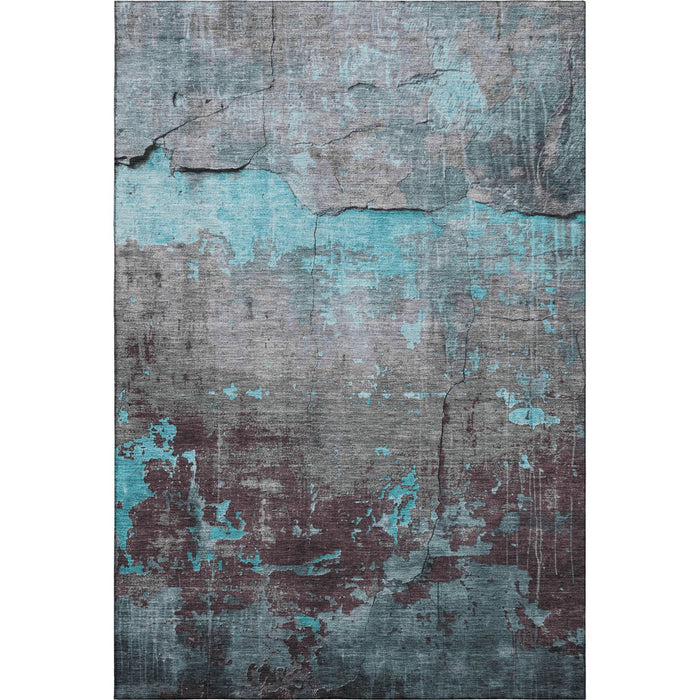 10' X 14' Abstract Washable Area Rug With UV Protection (701171) - Teal / Gray / Silver