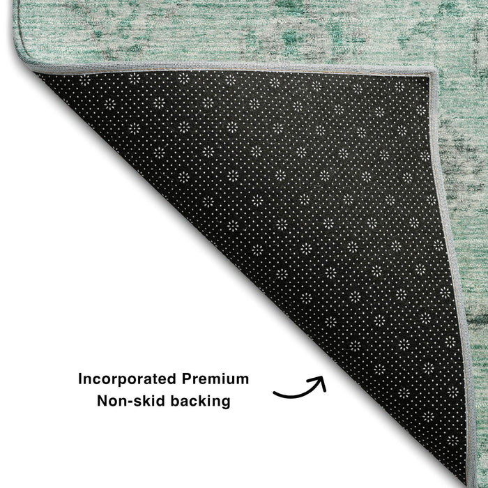 10' X 14' Damask Washable Area Rug With UV Protection (684594) - Teal / Silver / Gray