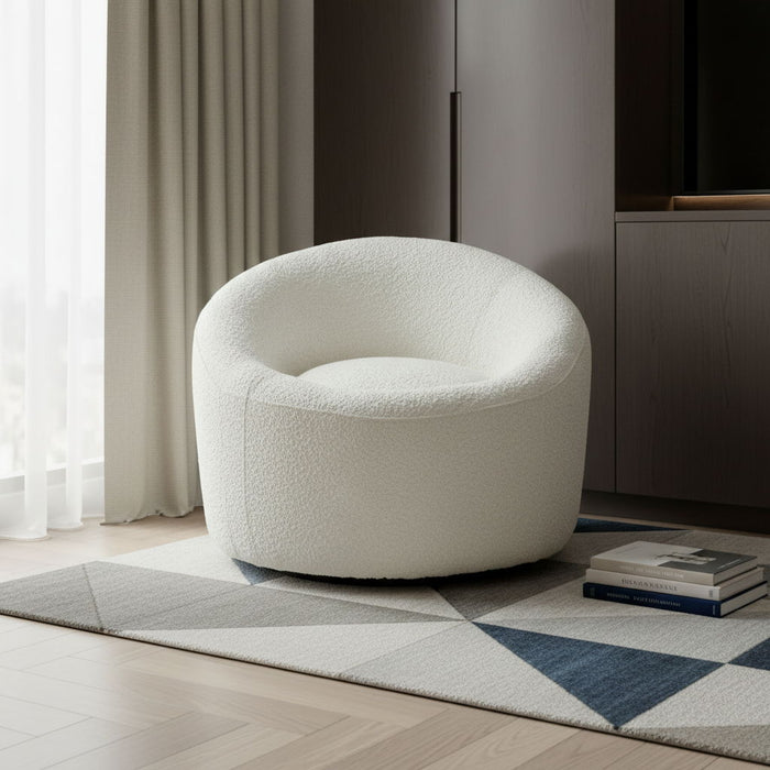 Boucle Swivel Lounge Chair - White