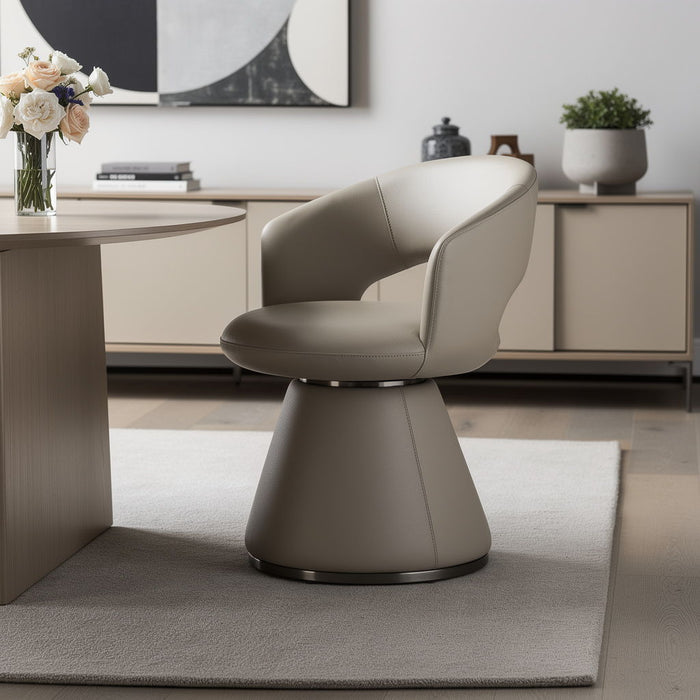 Faux Leather Steel Open Back Swivel Dining Arm Chair - Gray