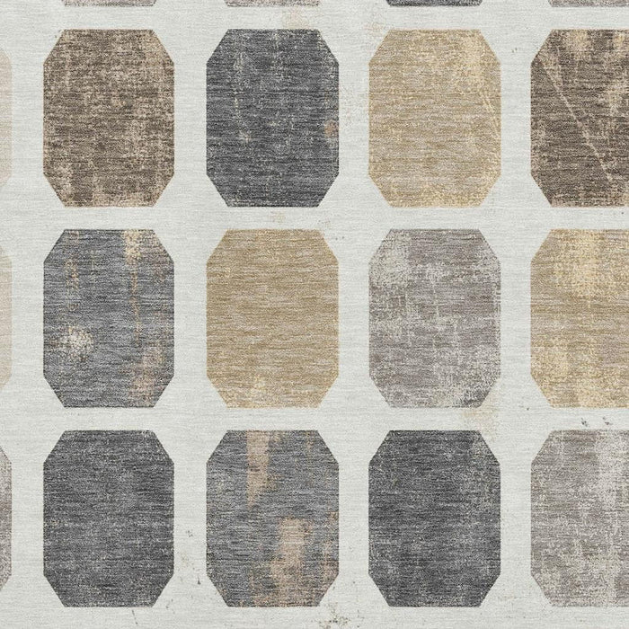 10' X 14' Geometric Washable Area Rug With UV Protection (709204) - Ivory / Beige / Gray