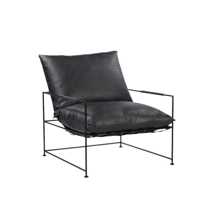 28" Modern Genuine Leather Distressed Arm Chair - Black