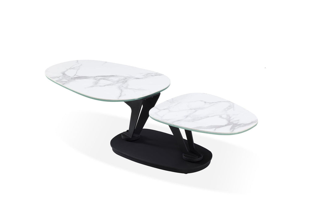 HomeRoots 36-inch faux marble and metal oval coffee table with white and black finish, modern design for living room decor.