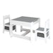 Giga kids 3-in-1 activity table and chairs set with storage drawer, white, featuring a detachable top for drawing, reading, and crafts.