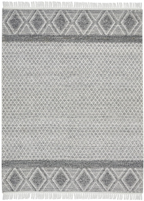 8' x 11' Geometric Hand Woven Area Rug With Fringe - Ivory And Gray