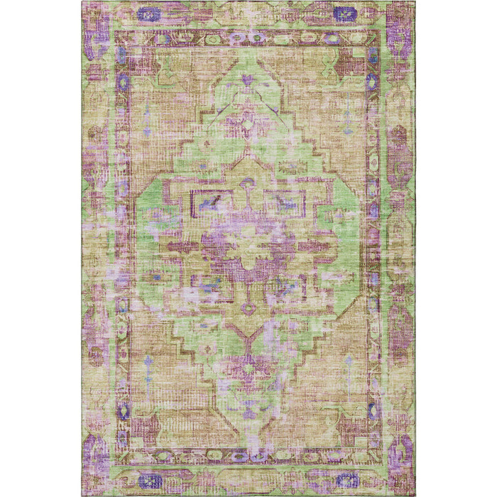 10' X 14' Oriental Washable Area Rug With UV Protection (699424) - Lime Green / Purple / Beige