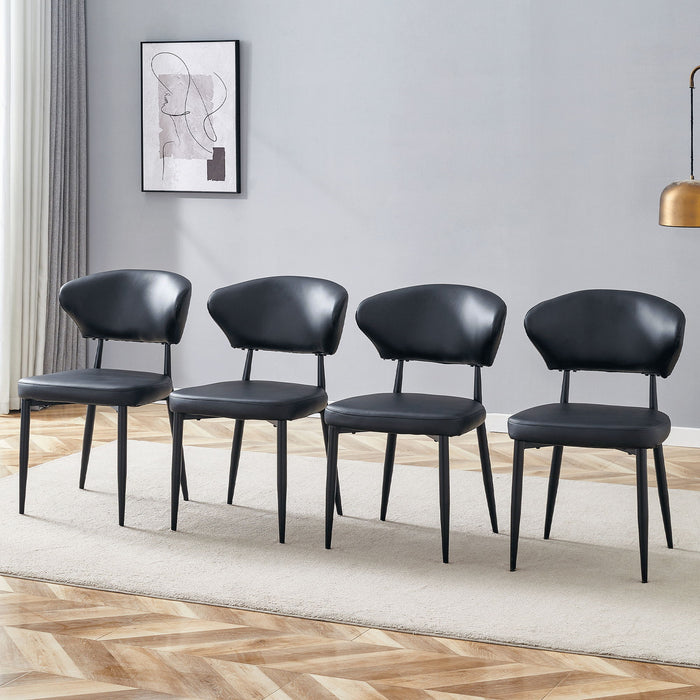 Set of four Giga minimalist ergonomic dining chairs with curved backs, modern design, and sleek wood finish.