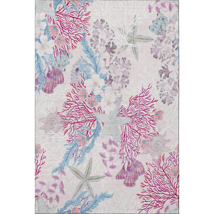 10' X 14' Geometric Washable Area Rug With UV Protection (645702) - Raspberry / Ivory / Blue