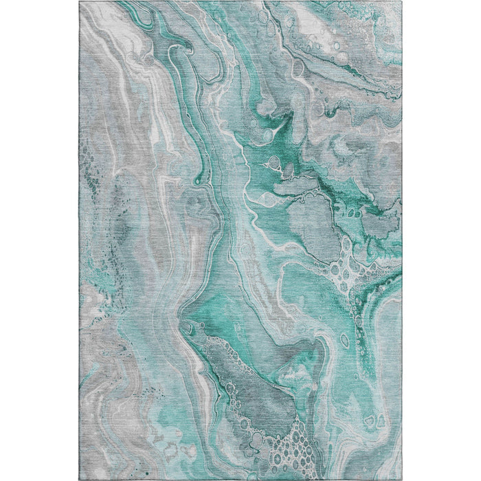 10' X 14' Abstract Washable Area Rug With UV Protection (697061) - Teal / Gray / Ivory