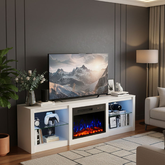 Wood Fireplace Entertainment Center With Fireplace (723798) - White