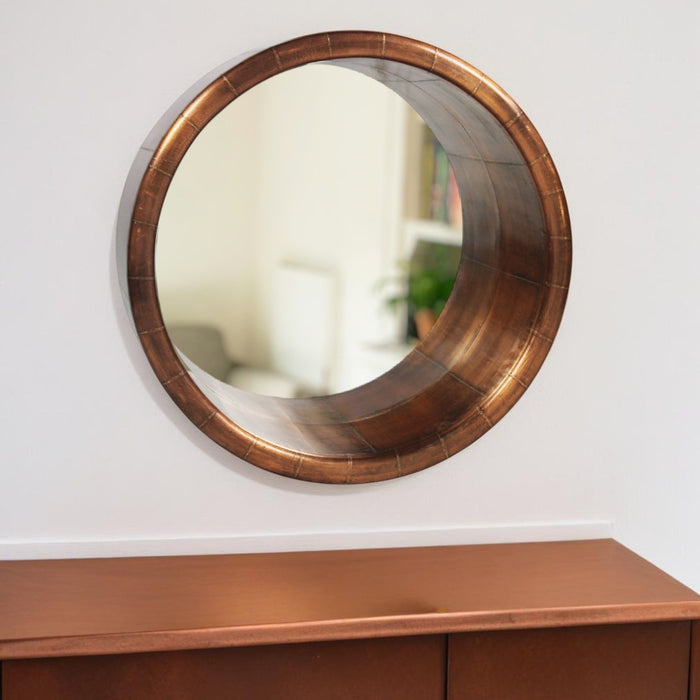 21" Copper Round Metal Framed Accent Mirror - Bronze