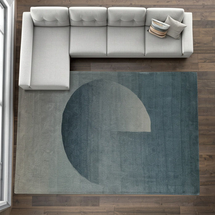 8' X 10' Geometric Hand Tufted Area Rug - Blue And White