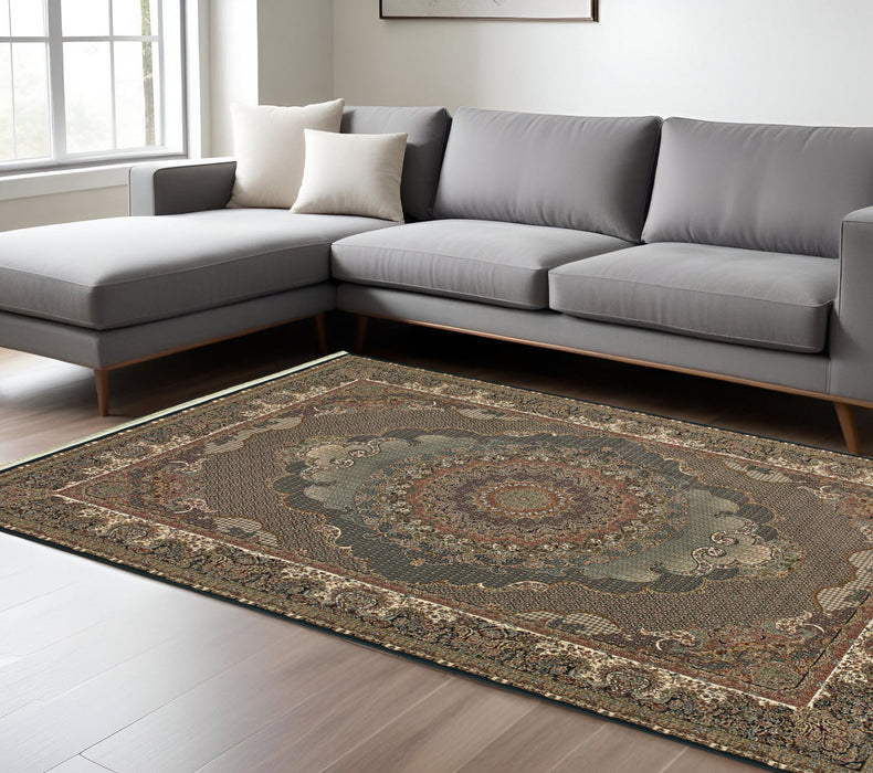 7' X 10' Medallion Area Rug With Fringe - Blue And Red