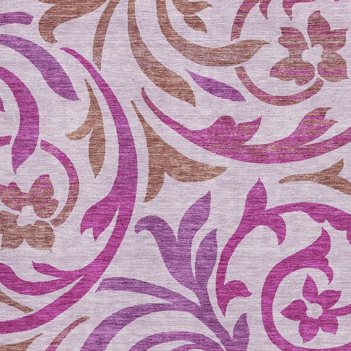 10' X 14' Floral Washable Area Rug With UV Protection - Lavender And Ivory