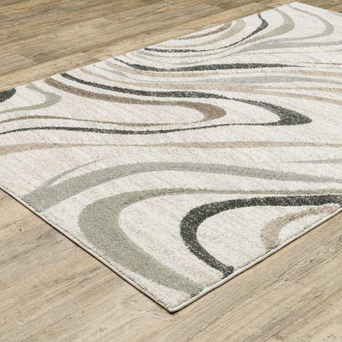10' x 13' Abstract Power Loom Stain Resistant Area Rug - Beige Gray Brown Sage Pale Blue Tan And Charcoal