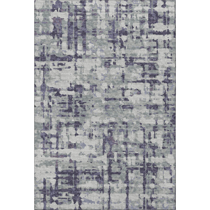 8' X 10' Abstract Washable Area Rug Polyester With UV Protection - Purple / Gray