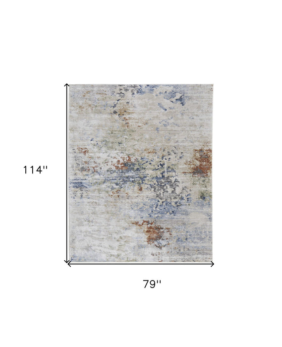 7' x 10' Abstract Power Loom Area Rug - Red Blue And Ivory
