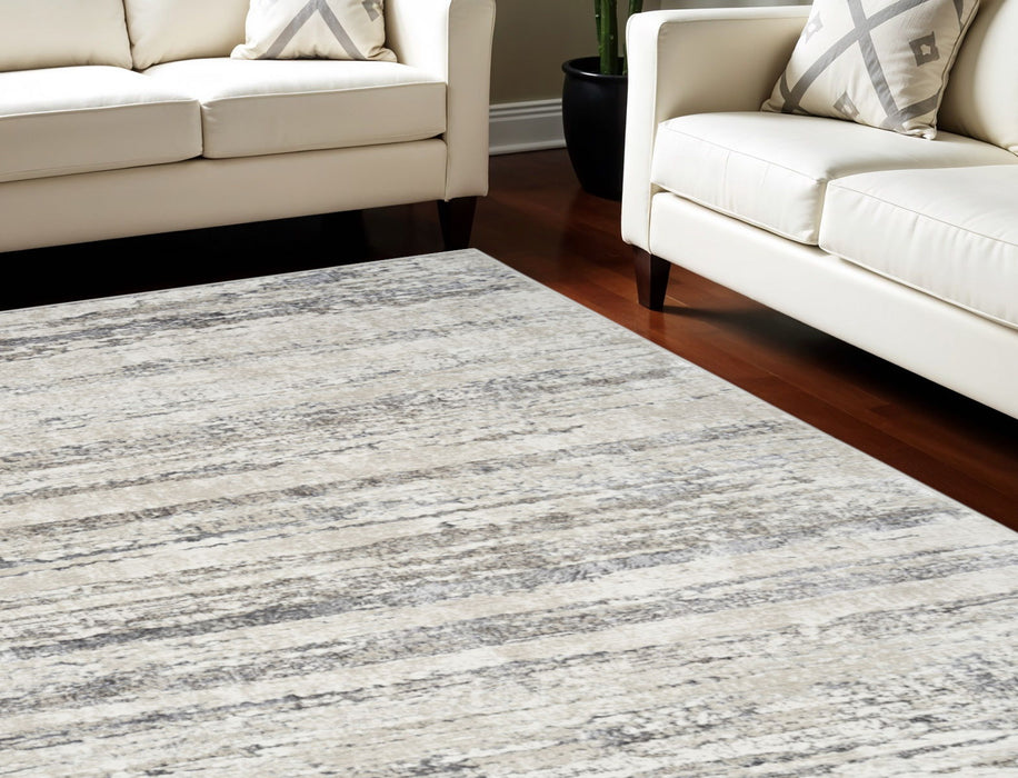 9' X 12' Abstract Non Skid Area Rug - Cream And Gray