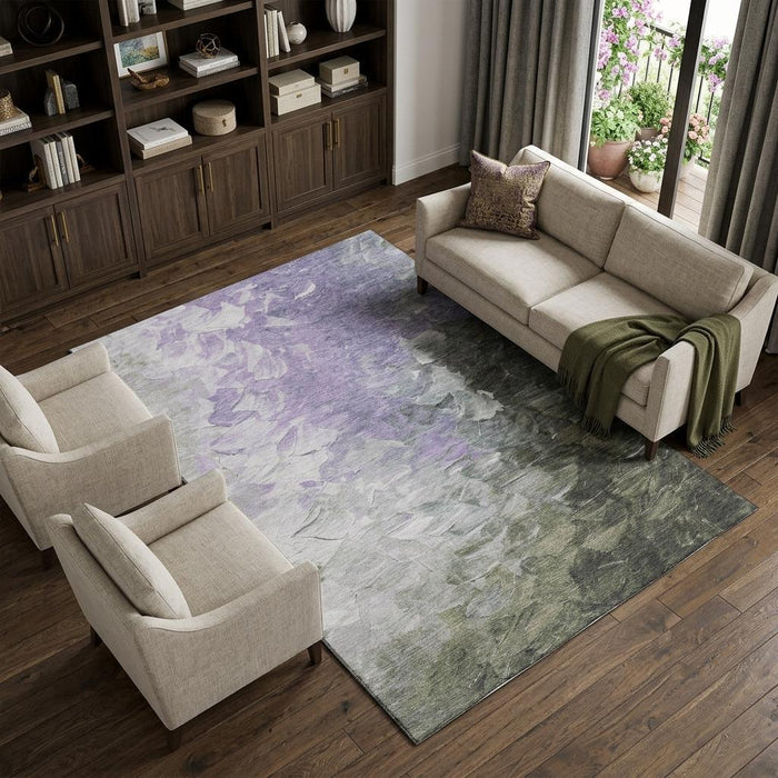 10' X 14' Abstract Washable Area Rug With UV Protection (696734) - Lavender / Gray / Silver