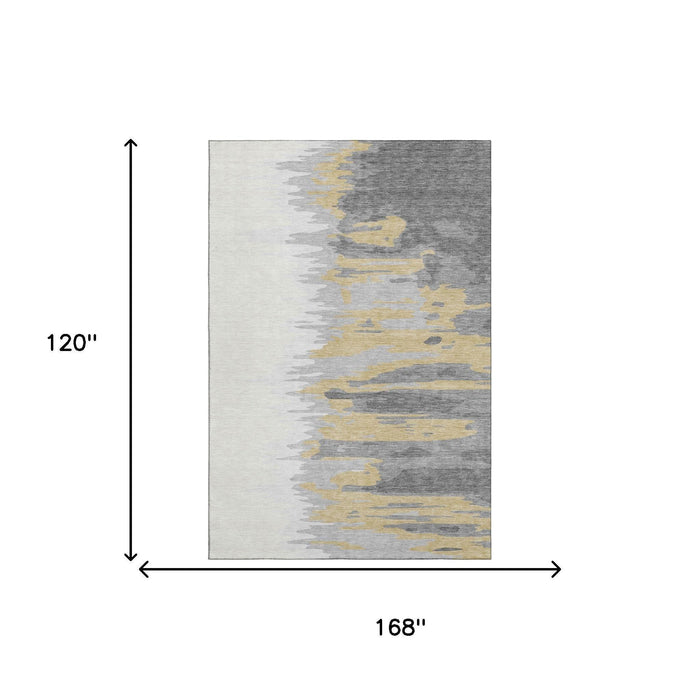 10' X 14' Abstract Washable Area Rug With UV Protection (682367) - Gray / Gold / Ivory