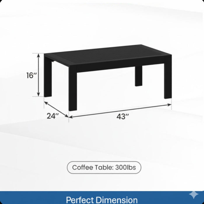 Giga all-weather outdoor coffee table with wood-look top, featuring a sturdy design for patio or garden outdoor spaces.