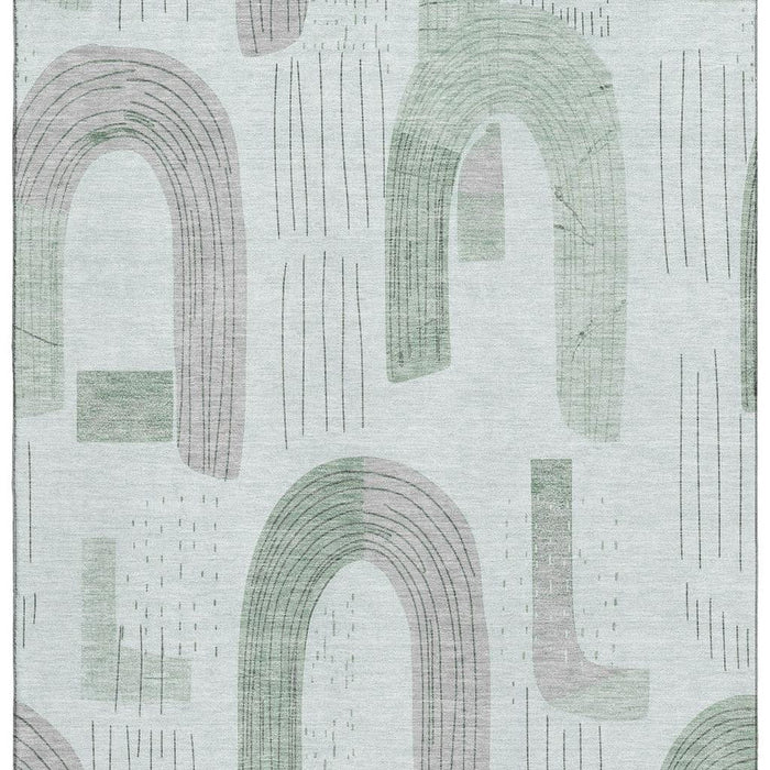 10' X 14' Geometric Washable Area Rug With UV Protection (697542) - Mint Green / Gray / Ivory