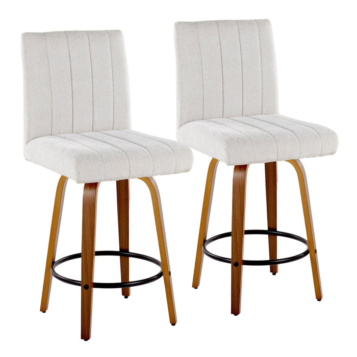 Hannah - 26" Fixed-Height Counter Stool With Swivel And Round Black Metal Footrest (Set of 2) - Walnut Wood