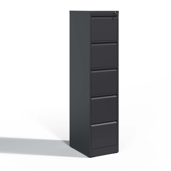 Giga steel vertical file cabinet with lock, designed for A4, legal, and letter size documents, featuring multiple drawers for organization.