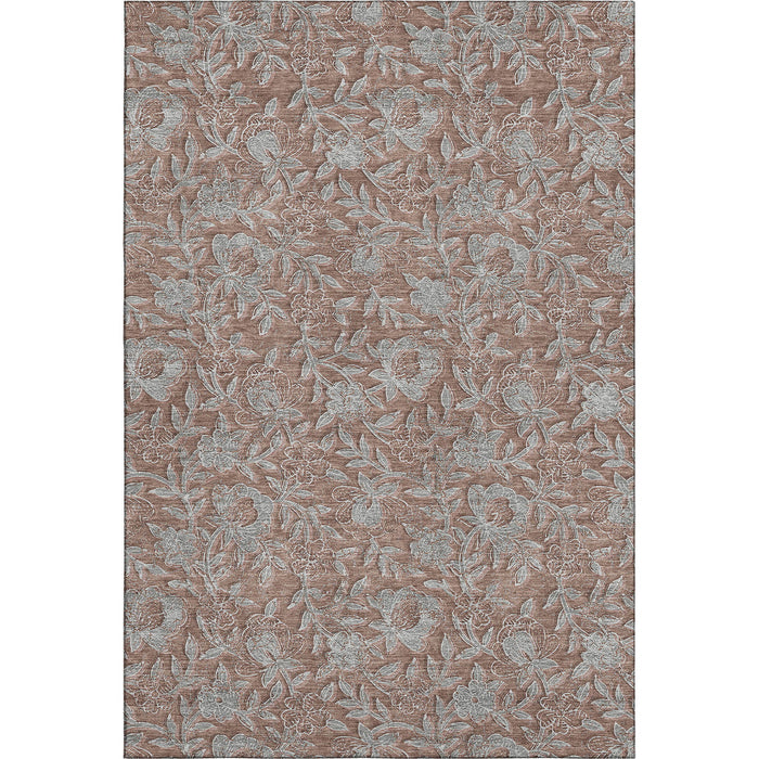 10' X 14' Floral Washable Area Rug With UV Protection - Terra Cotta And Gray