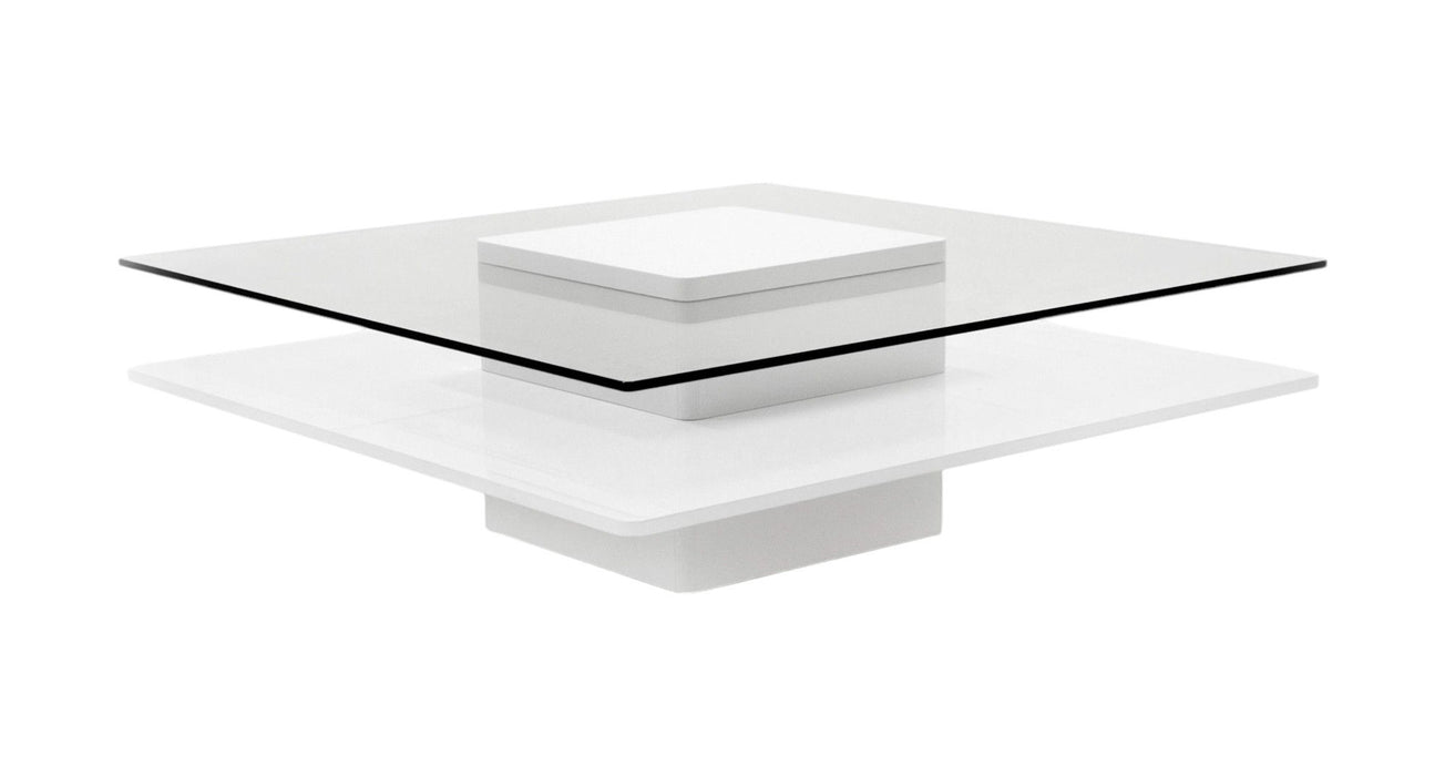 Glass Square Coffee Table With Shelf - White And Clear