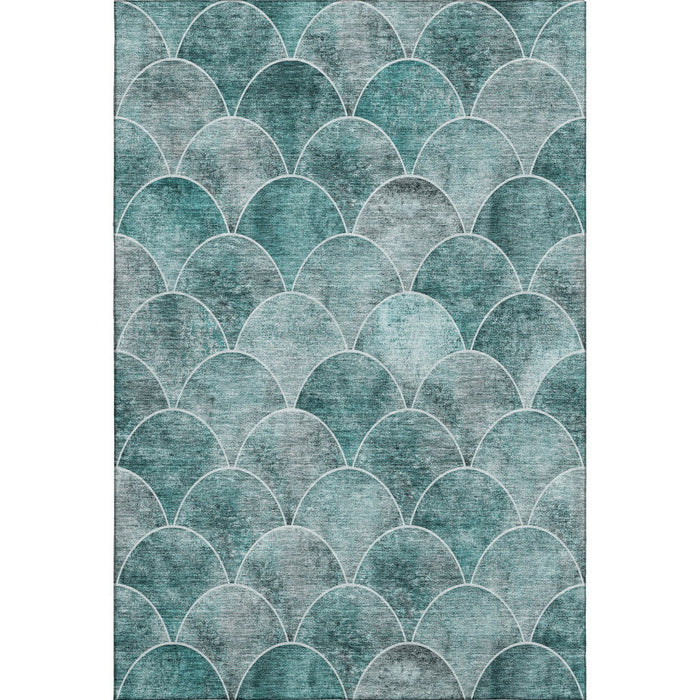 10' X 14' Abstract Geometric Washable Area Rug With UV Protection (650704) - Teal / Ivory