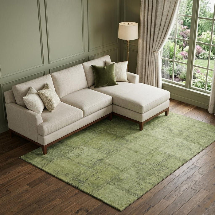 10' X 14' Patchwork Washable Area Rug With UV Protection (656154) - Fern Green / Gray