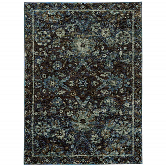 5' x 7' Oriental Power Loom Area Rug - Navy Blue