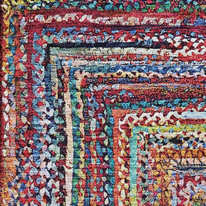 10' X 14' Geometric Washable Area Rug With UV Protection (699256) - Rust / Blue / Gold