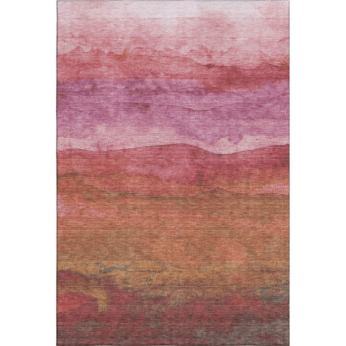 10' X 14' Striped Washable Area Rug With UV Protection (697566) - Blush / Rust / Red