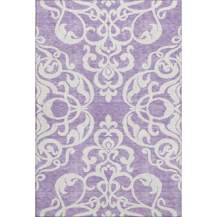 10' X 14' Damask Washable Area Rug With UV Protection (676944) - Purple / Ivory